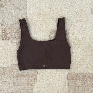 SET Active Ribbed Scoop Crop Tank - Taupe